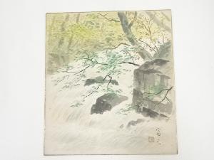 高木富三筆　渓流青楓　肉筆色紙